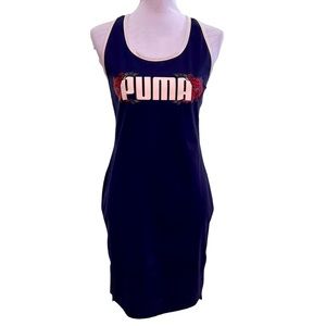 Puma‎ Sporty Dress Dark Blue Exercise Racerback Floral Logo White Strip Sexy